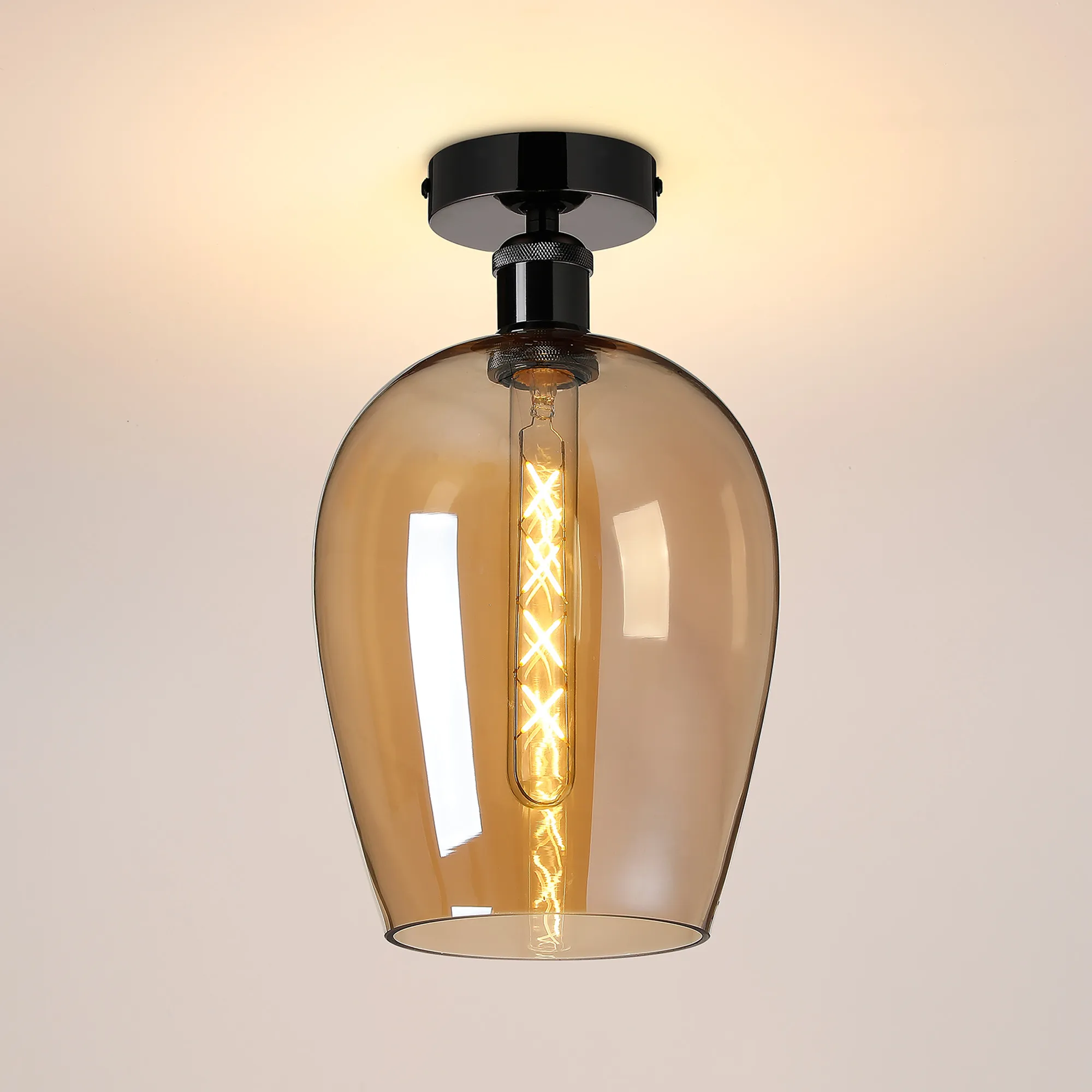 Cawdor Black Chrome Ceiling Lights Deco Flush Fittings